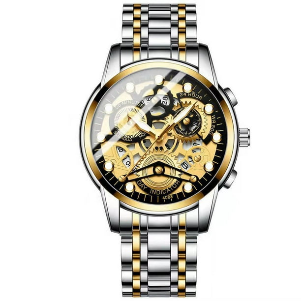 Relojes Vintage para Hombres, Reloj de Cuarzo de Acero Hueco Estudiante, 43Mm Caso 10 Mm de Espesor Aleación Esfera, Casual para Negocios Al Aire Libre