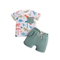 thumbnail image 2 of Aojekbee Toddler Boys Summer Outfits Dinosaur Print Short Sleeve T-Shirt and Elastic Shorts for 2 Piece Vacation Clothes Set, 2 of 10