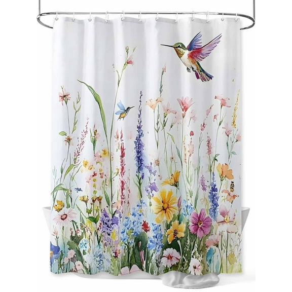 Fsddascl Hummingbird Floral Shower Curtain Set - 66" x 72" Washable Bathtub Curtain with 12 Hooks, Farmhouse Floral Botanical Waterproof Fabric Stall Shower Curtains for Bathroom/Bathtub Décor