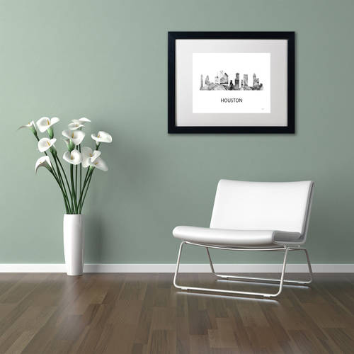 Trademark Fine Art 'Houston Texas Skyline WB-BW' Canvas Art by Marlene Watson, White Matte, Black Frame