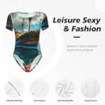 thumbnail image 6 of Uemuo Floral Ship On Ocean Pattern Women's One Piece Short Sleeve Swimsuit Rash Guard Surfing Modest Quick-drying Swimsuit Beach Essentials-X-Large, 6 of 9