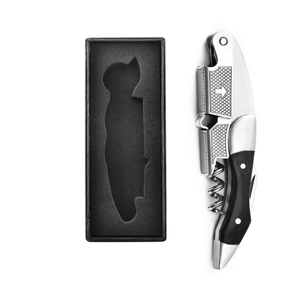 Sacacorchos de camarero profesional, llave de vino con agarre de goma ergonómico, abridor de botellas de cerveza y cortador de papel de aluminio (1 paquete)