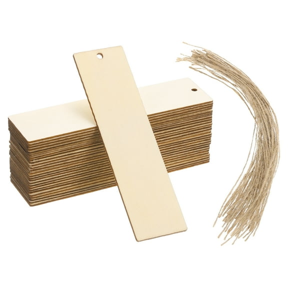 Wood Pieces, 50 Pack Unfinished Rectangle Wood Shape with Holes Blank Wooden Cutouts Ornaments Natural