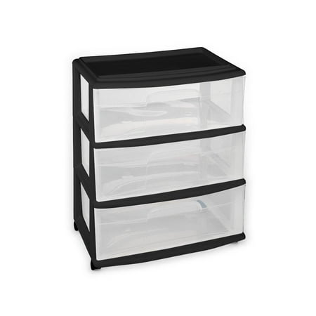 - Plastic 3 Drawer Wide Cart, Black Frame, Clear Drawers, 4 Casters included, Set of 1, 3 drawer capacity ideal to store all personal items, such as.., By Homz
