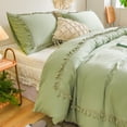 thumbnail image 4 of Move Over Shabby Chic Bedding Sets Queen Hollow Square Tassel Pattern Washed Microfiber Sage Green Duvet Cover Set, 4 of 6