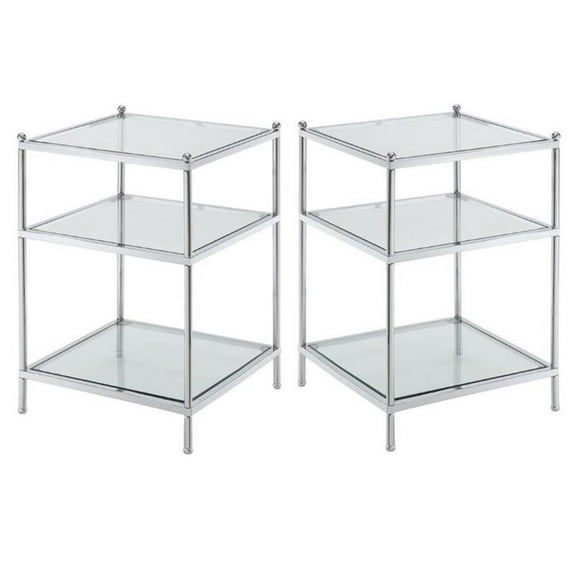 Home Square Royal Crest End Table in Clear Glass With Chrome Frame - Set of 2