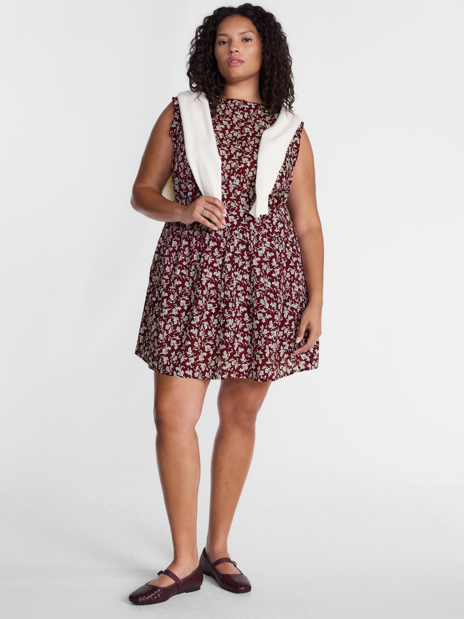 Terra & Sky Women's Plus Sleeveless Button Front Tiered Cotton Mini Dress, Sizes 0X-5X