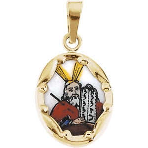 Paint Porcelain Jewelry - Jewels By Lux 14K Yellow Gold 13x10mm Moses Hand-Painted Porcelain Medal