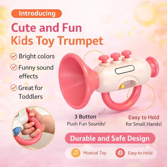 syligr Easy Blow Infant Trumpet Toy, 3-Key Press Sound Educational Horn, Baby Musical Instrument for 0-3 Year Old Toddlers, Sensory Development Toy, Blowing Toys, Newborn Baby Gift for Boys Girls