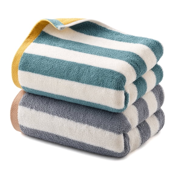 Striped Hand Towels for Bathroom, Kitchen Decor, Guest Use, Ultra Soft and Highly Absorbent, 100% Cotton, 12" x 28", 2 Pack