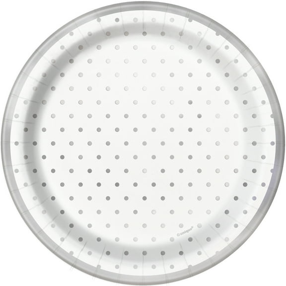 Foil Elegant Silver Polka Dot Paper Dessert Plates, 7 in, 8ct