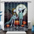 thumbnail image 1 of Whimsical Halloween Shower Curtain with Pumpkin & Formal Couple Design, 1 of 5