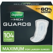 Depend Incontinence Guards/Bladder Control Pads for Men, Maximum, 104 Count (2 Packs of 52)