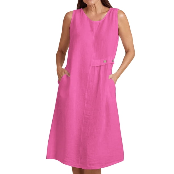 Vestido de Verano para las Mujeres Playa, Moda Vacaciones Color Sólido sin Mangas Hueco Fuera de la Fiesta Midi para Casual