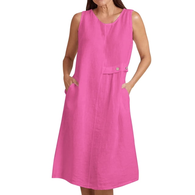 Vestido de Verano para las Mujeres Playa, Moda Vacaciones Color Sólido sin Mangas Hueco Fuera de la Fiesta Midi para Casual