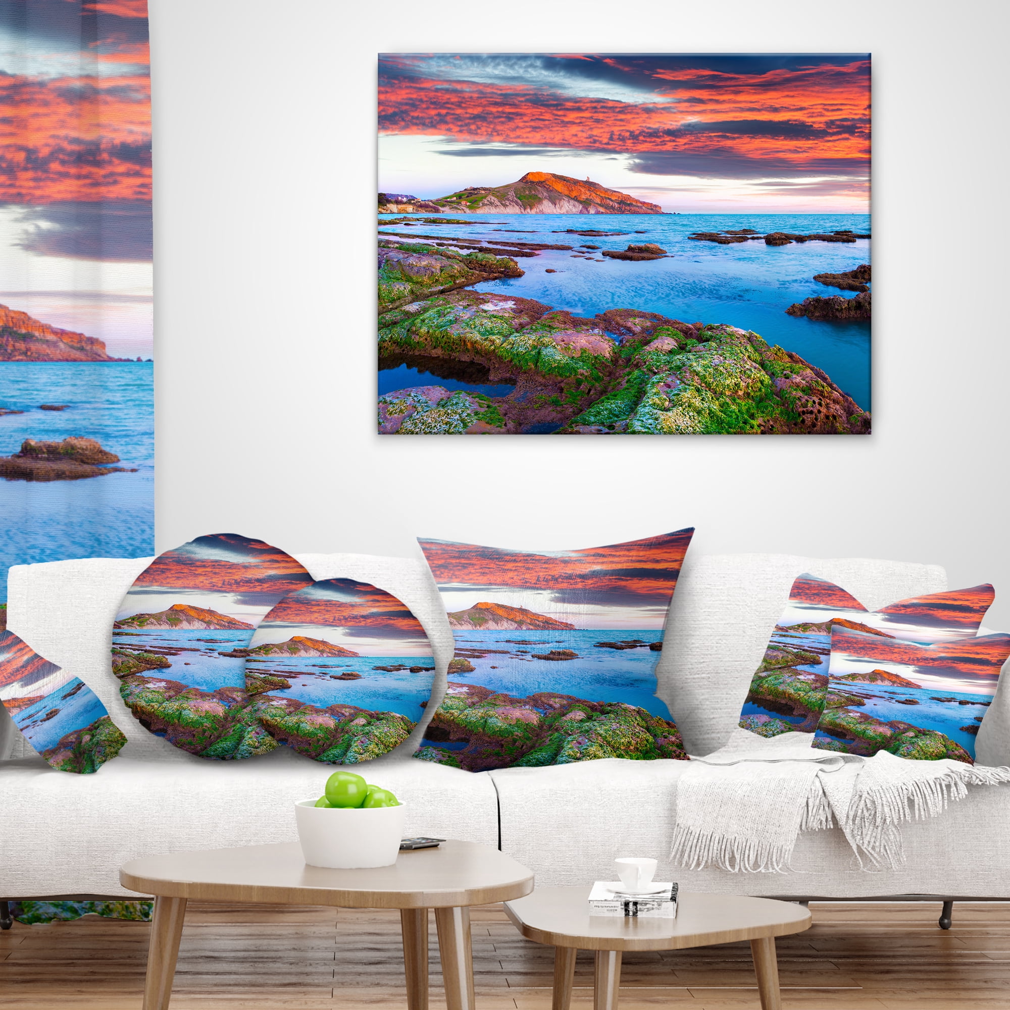 Designart Colorful Giollonardo Beach Sunset - Modern Seashore Throw Pillow - 16x16