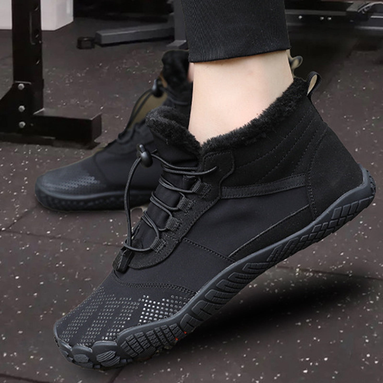 Sexlip Barefoot Shoes For Men Winter Warm Water Proof Suede Leather Hiking Boots Outdoor Trekking Comfortable Breathable Lightweight Shoes Black 41