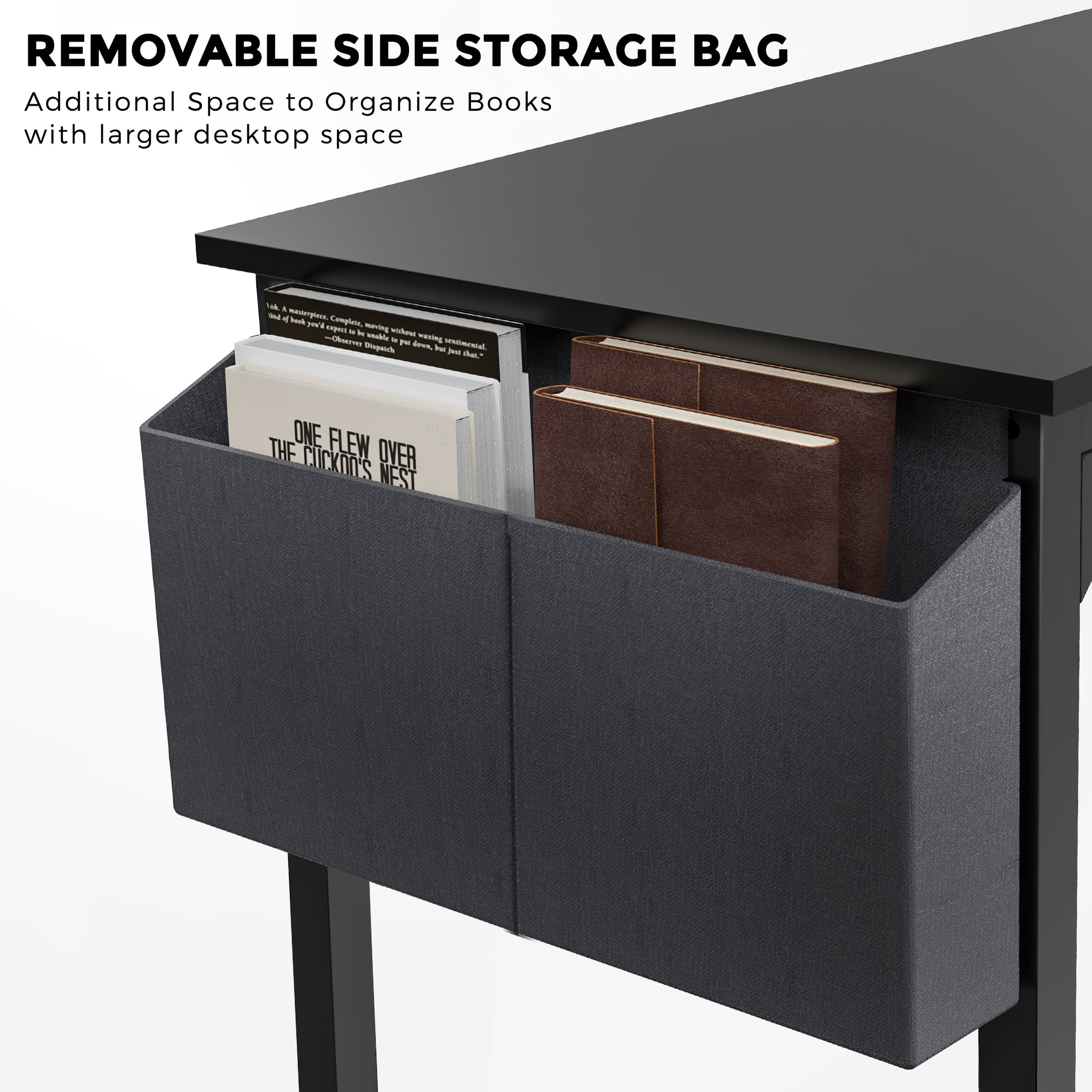 CONCETTA Computer Desk, 40 Inch with Storage Bag and Iron Hooks for Home, Office, Black