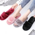 thumbnail image 6 of Women's Faux Fur Slippers Flat Fluffy Open Toe House Shoes Indoor Outdoor Slip on Memory Foam Slide Plush Sandals, Women's Plush Slippers Anti-Slip Indoor Outdoor Open Toe Slippers, 6 of 7