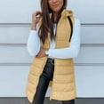 thumbnail image 3 of Long Puffer Vest Women Oversized Quilted Hooded Jacket Lightweight Down Vests Sleeveless Winter Coat with Pockets Yellow S, 3 of 7