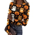 thumbnail image 2 of Halloween Womens Tops Long Sleeve Slim Ribbed Novelty Pumpkin Ghost Tunic Tops Holiday Crew Neck Fall Spring Fashion Clothing Orange XL, 2 of 6