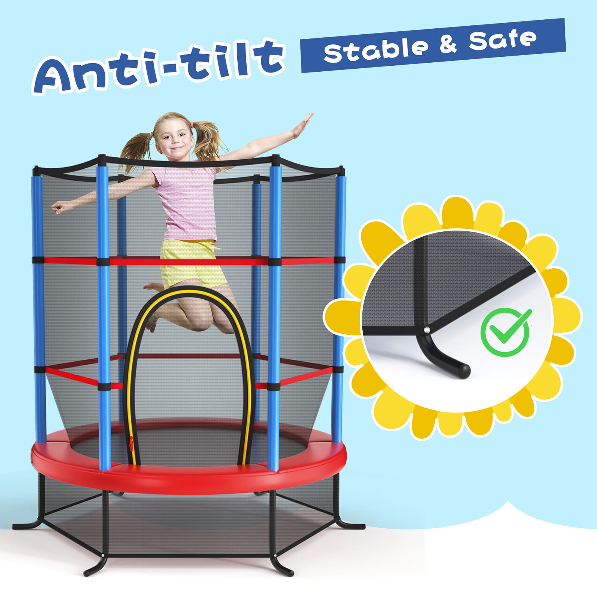 Costway 55" Kids Trampoline Bouncing Jumping Mat Recreational Trampoline W/Enclosure Net