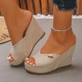 thumbnail image 6 of Chunky Platform Wedge High Heel Sandals for Women Peep Toe Espadrille Bohemia Beach Wedding Slip On Wedges, 6 of 9