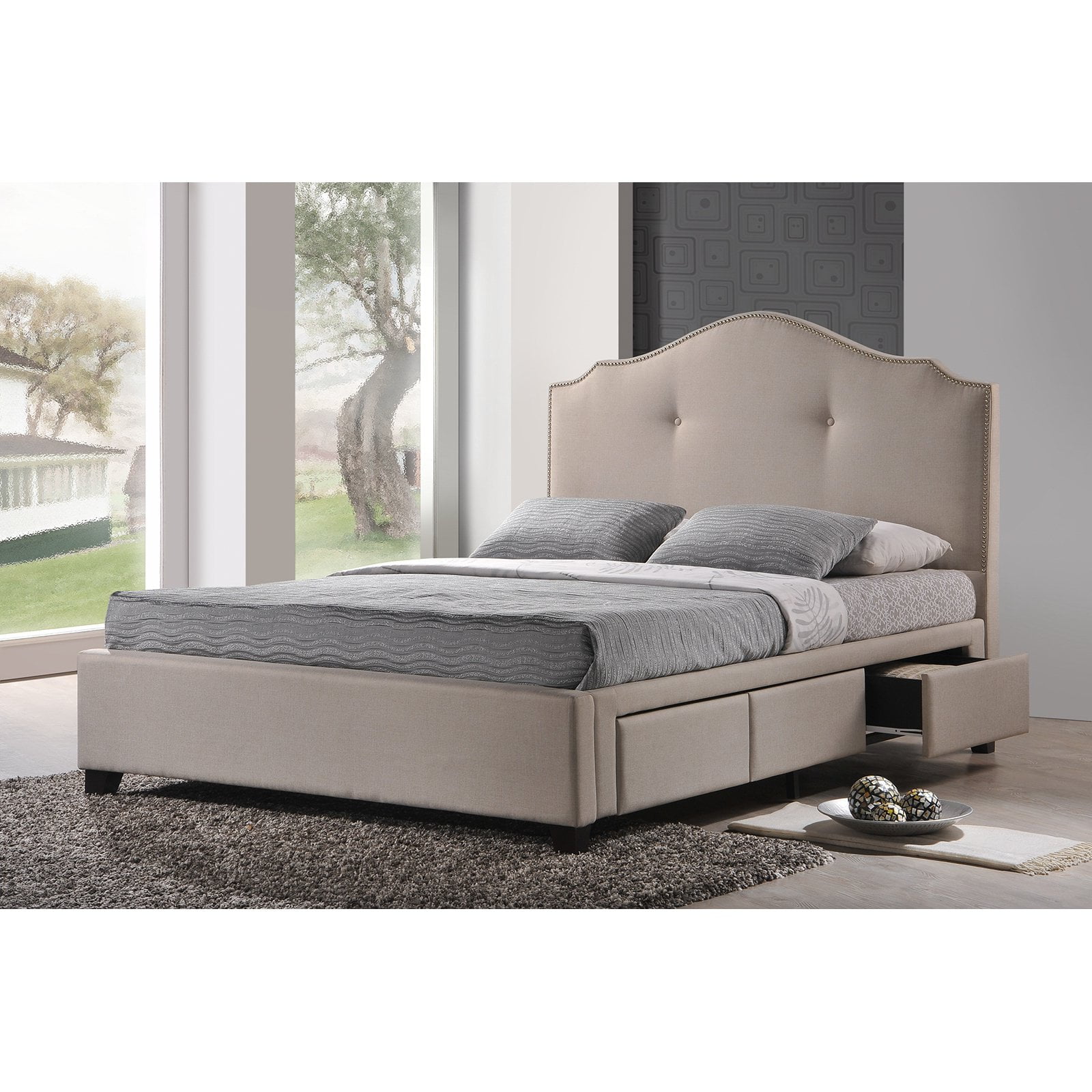 Baxton Studio Armeena Upholstered Storage Platform Bed Light
