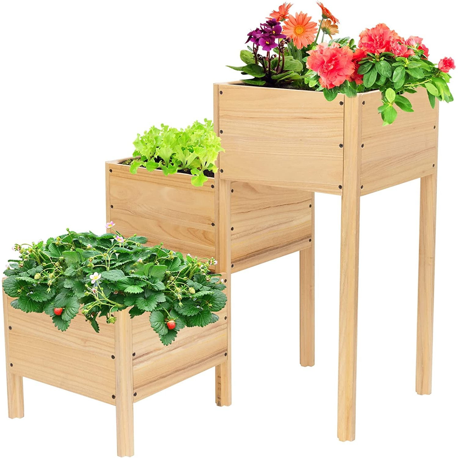 3 Tier Wooden Raised Garden Bed with Legs Raised Planter Boxes