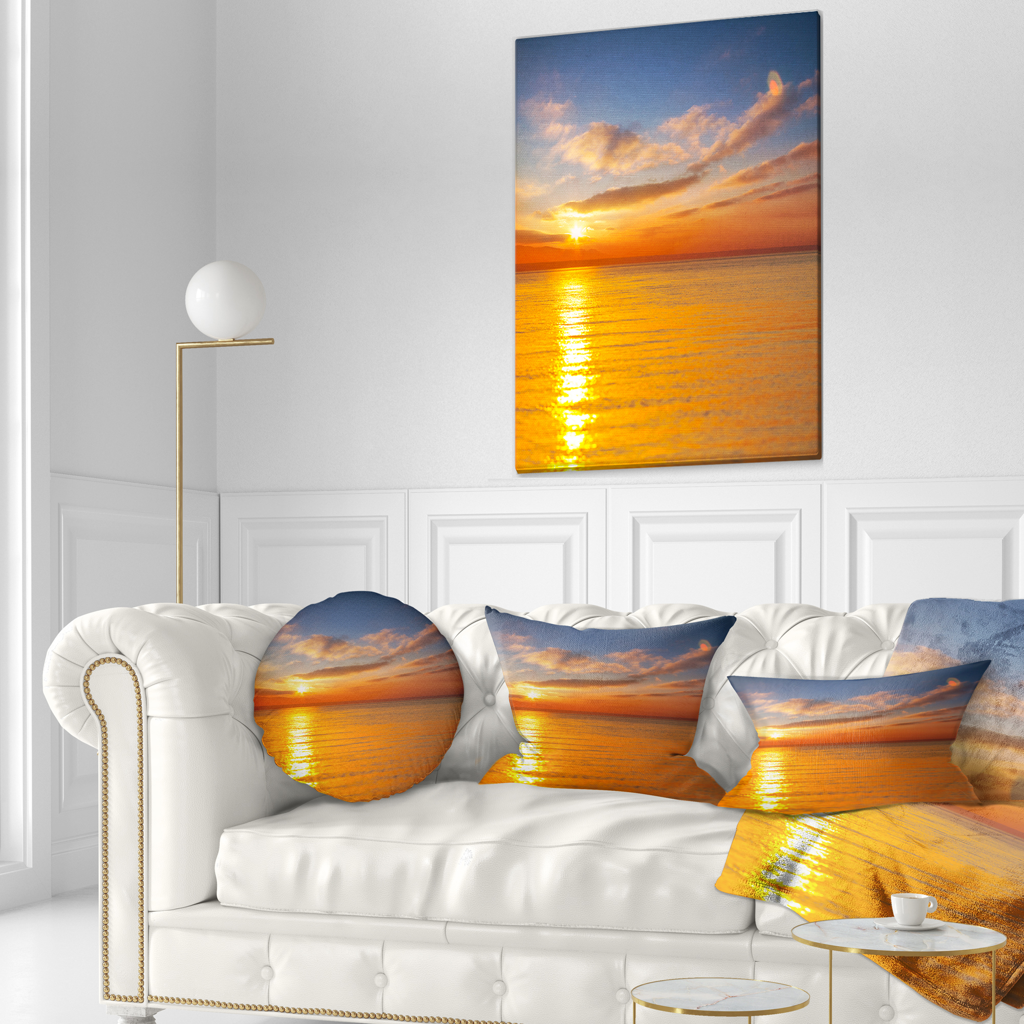 Designart Beautiful Sunset Reflecting in Sea - Seashore Throw Pillow - 12x20