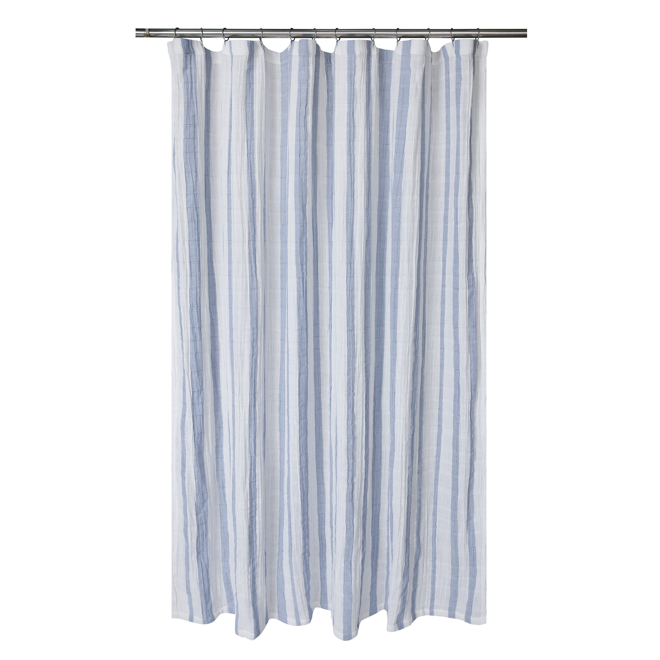 Better Homes & Gardens Blue Silver Gauze Stripe Shower Curtain, 100% Cotton, 72 in x 72 in