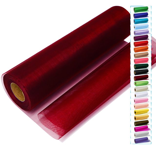 Rollo de tela IONTACH de tul burdeos y organza con cristal, 30 cm x 45 m