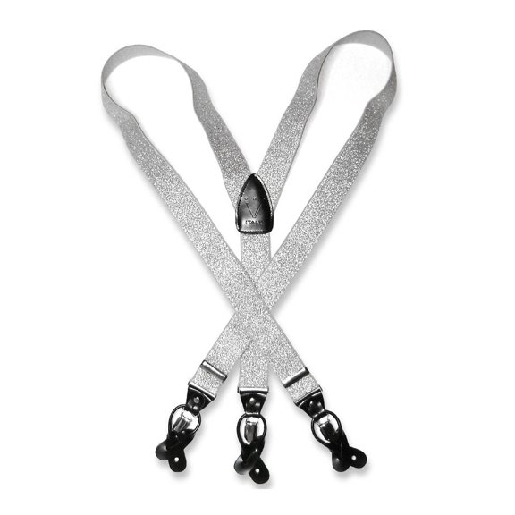 Men's Metallic SILVER Color SUSPENDERS Y Shape Back Elastic Button & Clips