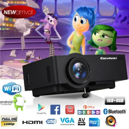 Android 6.0.1 Multimedia Home Theater Projector 1200 Lumens 1GB+8GB E09 Support Full HD 1080P 4K Video With HDMI/USB/AV/VGA/TF Card