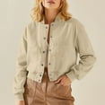 thumbnail image 5 of UTSJKR Bomber Jacket Women 2026 - Short Cropped Jacket Women Button Down Long Sleeve Casual Varsity Jackets with Pockets Beige S, 5 of 10