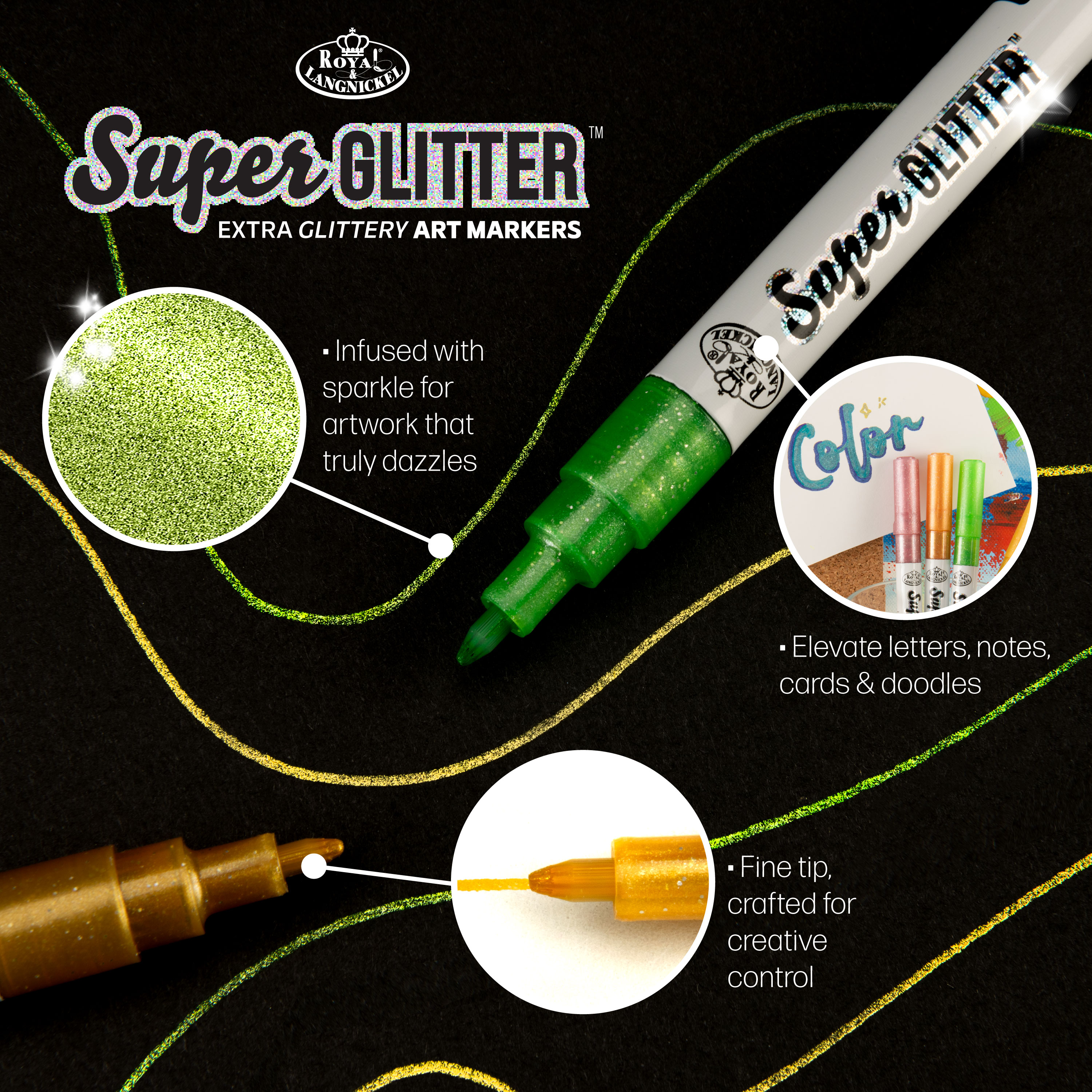 Set de 6 marcadores Royal & Langnickel Super Glitter con puntas de 1.0MM 5