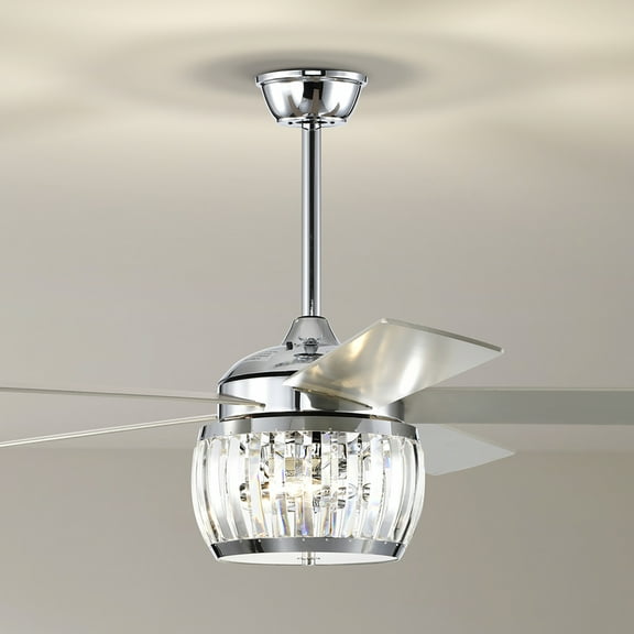 Warehouse of Tiffany Nadire 52 Inch Chrome Polished Finish Glam Style Crystal Ceiling Fan with Remote