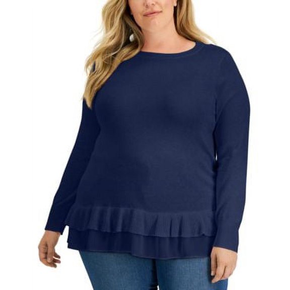 MSRP $70 Style & Co Plus Size Chiffon-Hem Tunic Navy Size 1X