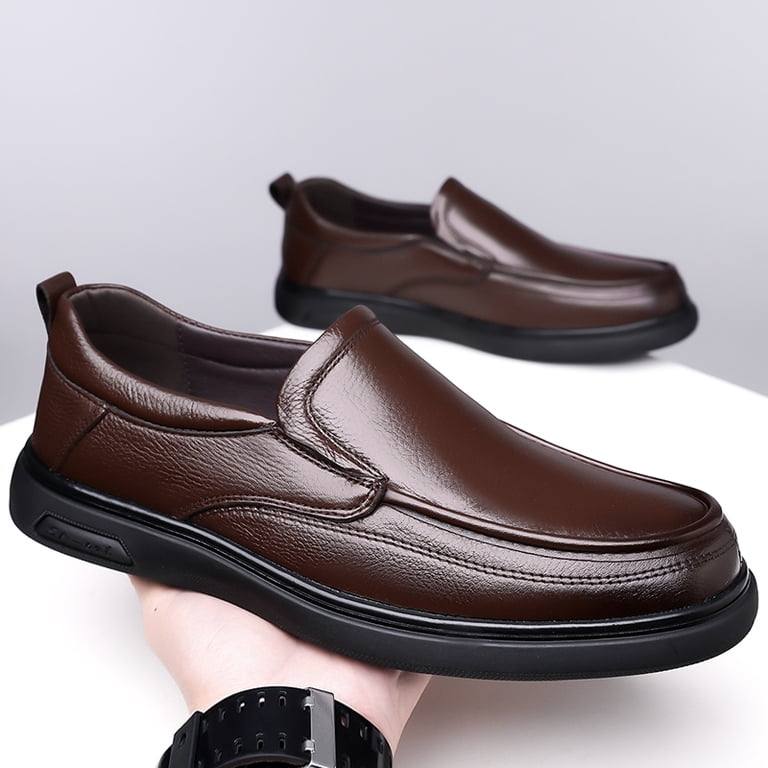 Men's Brown Lace Up Genuine Leather Casual Dress Shoes, Non-Slip Soft Cushioned Wide Toe Office Walking Loafers, Comfort Driving Footwear for Daily Commute Business