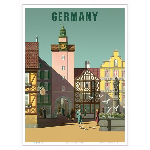 Germany - Vintage Travel Poster by S. Greco c.1950s - Master Art Print (Unframed) 9in x 12in