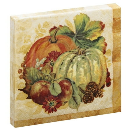 Pumpkin Beverage Napkins - Pumpkin Harvest Fall Paper Beverage Napkins, 5 in, 16ct