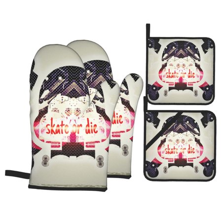 Skate Or Die Oven Mitts And Pot Holders Sets Baking Sets For Kitchen Bbq Gloves Heat Resistant Cooking Skateboard Skateboarding 4 Pcs