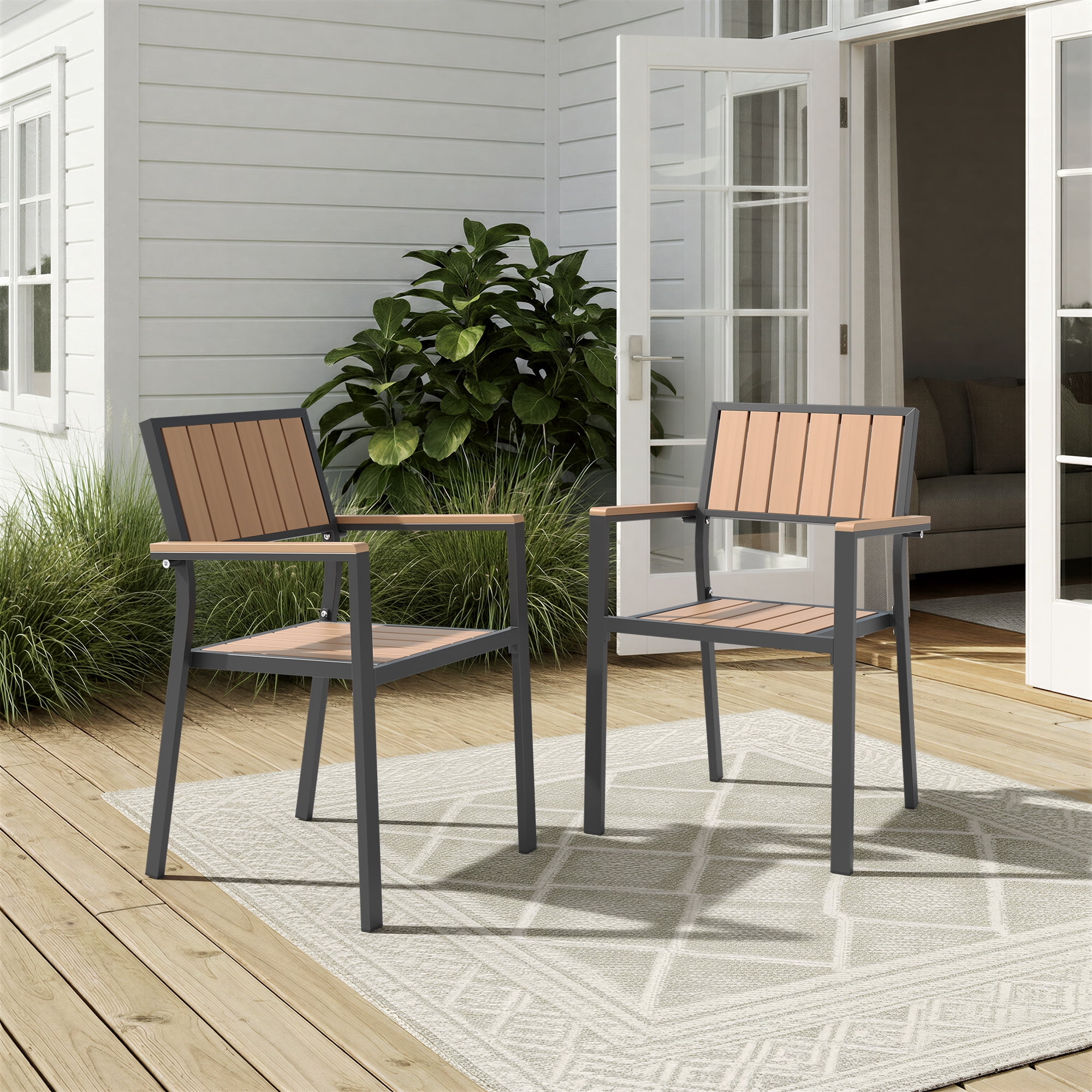 Ciokea Outdoor Patio Dining Chairs Set of 2, HDPS Aluminum Frame Seat, Stackable All-Weather Chair for Backyard Poolside Lawn, Brown