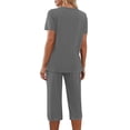 thumbnail image 6 of Censtreet Women's Sleepwear Capri Pajama Sets Short Sleeve Two-Piece Pjs V Neck Tops & Capri Pants S-XXL, 6 of 7