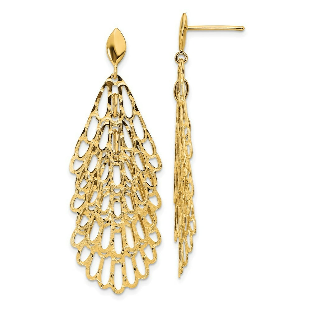 Jewelry 18.05mm 14k Gold Polished and Textured Post Long Drop