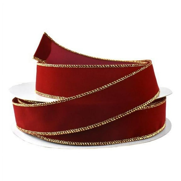 Christmas Velvet Wired Edge Ribbon, 1-1/2-Inch, 50-Yard - Scarlet/Gold
