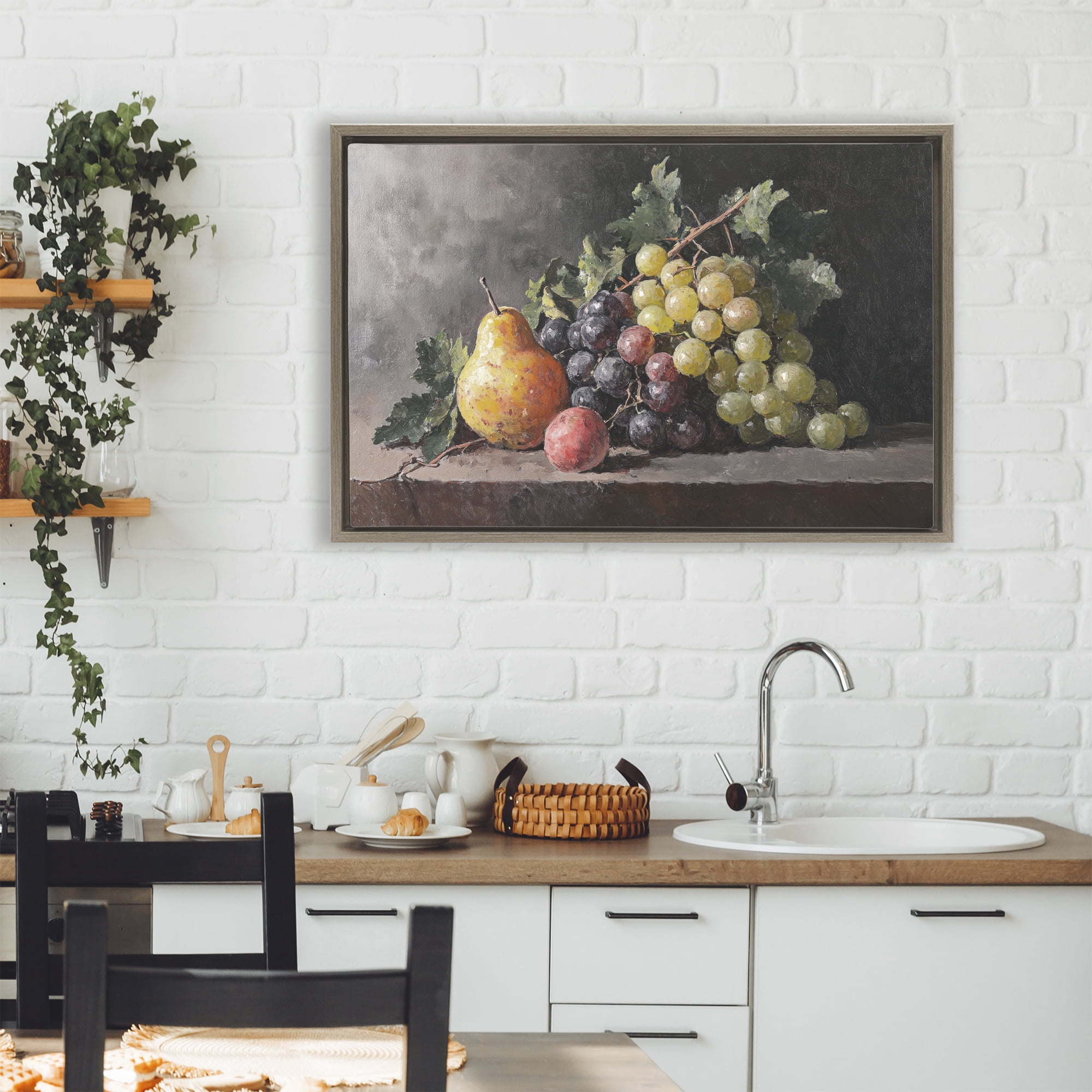 Stupell Industries Bountiful Fruit Classic Still Life Brown Framed Floater Canvas Wall Art, design by Petal Prints Design