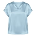thumbnail image 3 of cocolona Summer Satin Blouse for Women V Neck Short Sleeve Silk Tops Dressy Casual Outfits Solid Color Shirts, 3 of 4