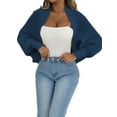 thumbnail image 1 of Women Ribbed Knit Crop Drop Shoulder Long Sleeve Solid Loose Fit Knitted Crop Cardigan Shrug Navy Blue One size, 1 of 9