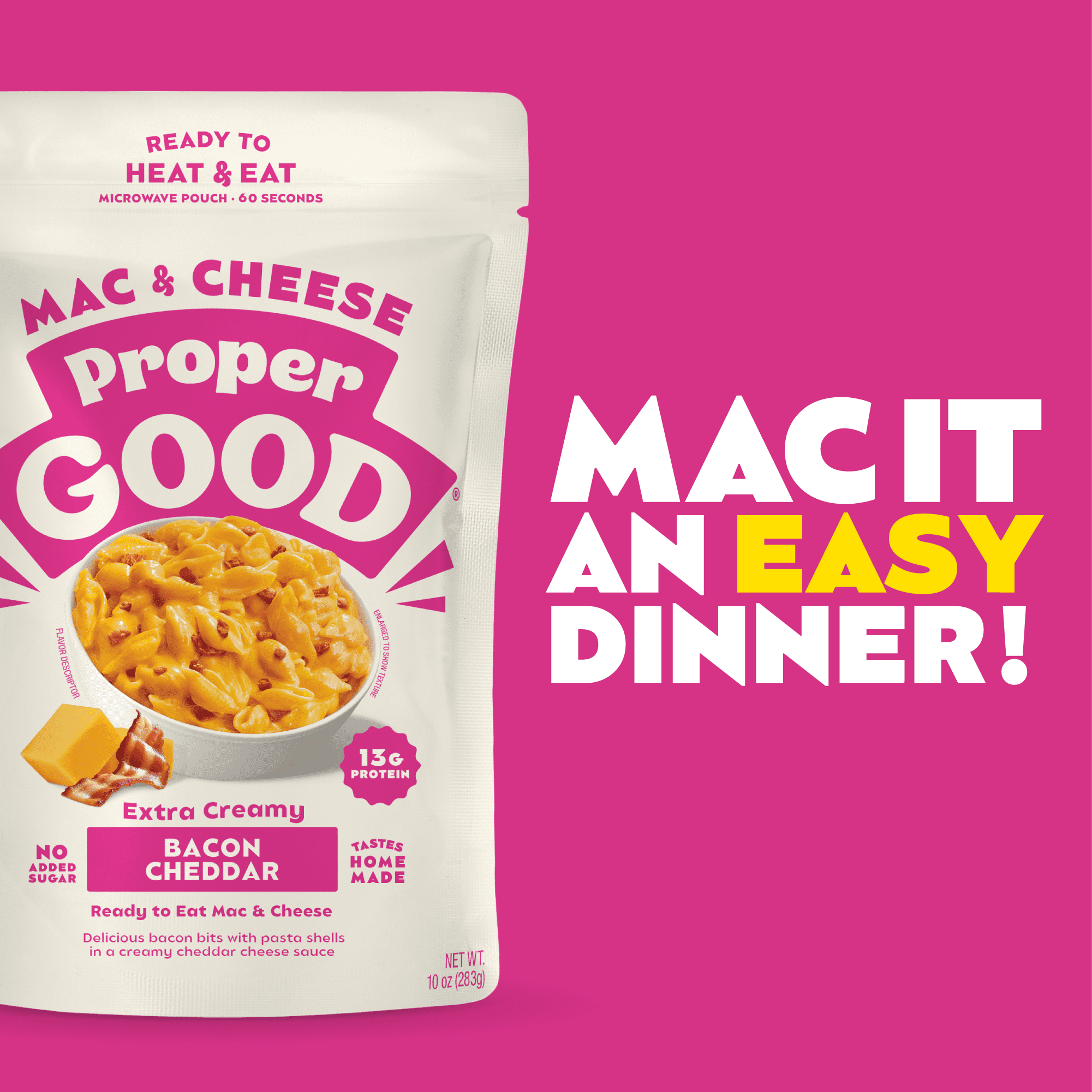 (2 pack) Proper Good Bacon Cheddar Mac and Cheese, Ready in 60 Seconds, Shelf-Stable Meal, 10oz